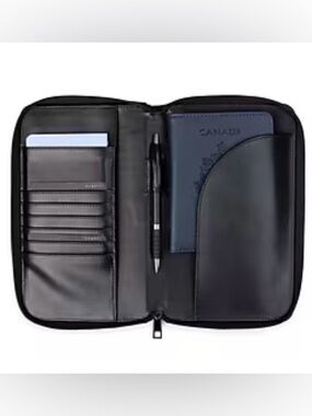 Faux Leather Black Textured Passport Holder Travel Wallet Case NWT✅